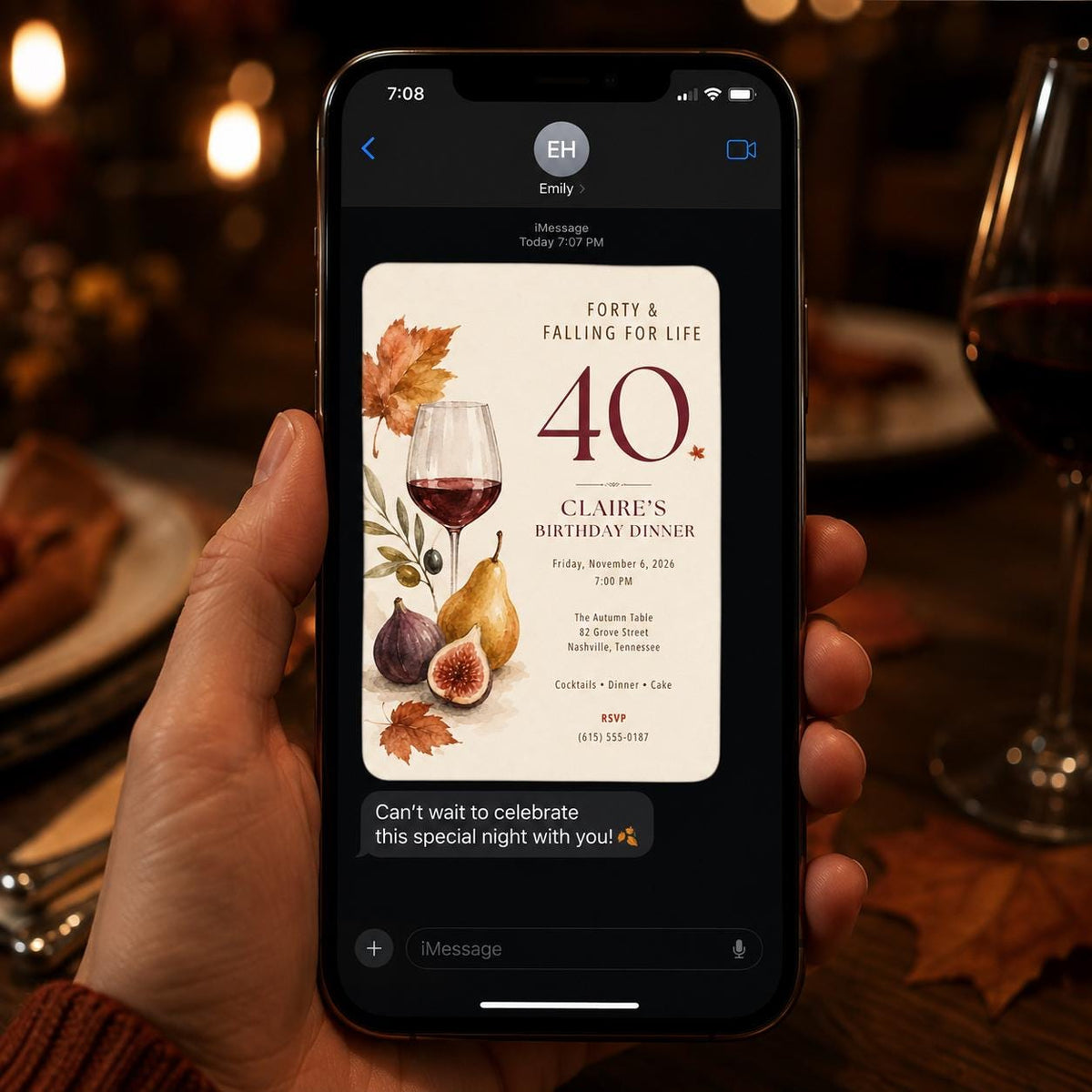 Wine 40th Birthday Invitation — invitation you personalize in Canva