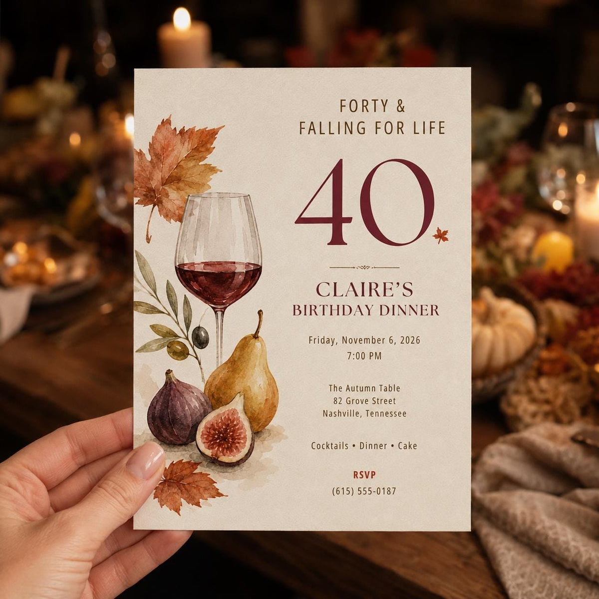 Wine 40th Birthday Invitation — print-ready 40th birthday party design from VoltBy