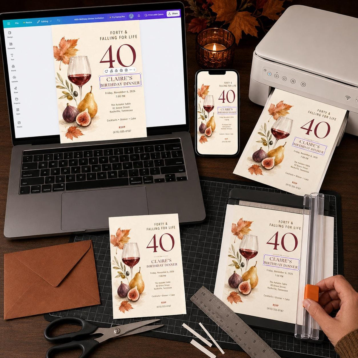 Wine 40th Birthday Invitation — digital invitation, instant download