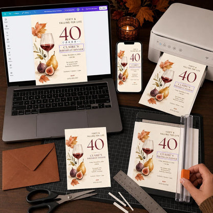 Wine 40th Birthday Invitation — digital invitation, instant download