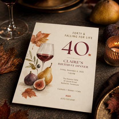 Wine 40th Birthday Invitation — 40th birthday party stationery by VoltBy