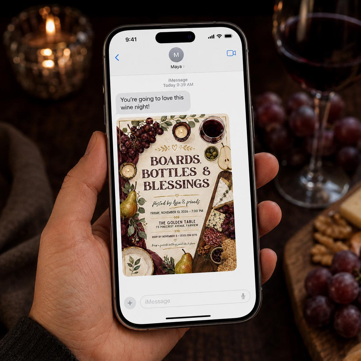 Wine Charcuterie Party Invitation — Friendsgiving stationery by VoltBy