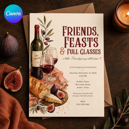 Wine Friendsgiving Invitation — editable Canva template