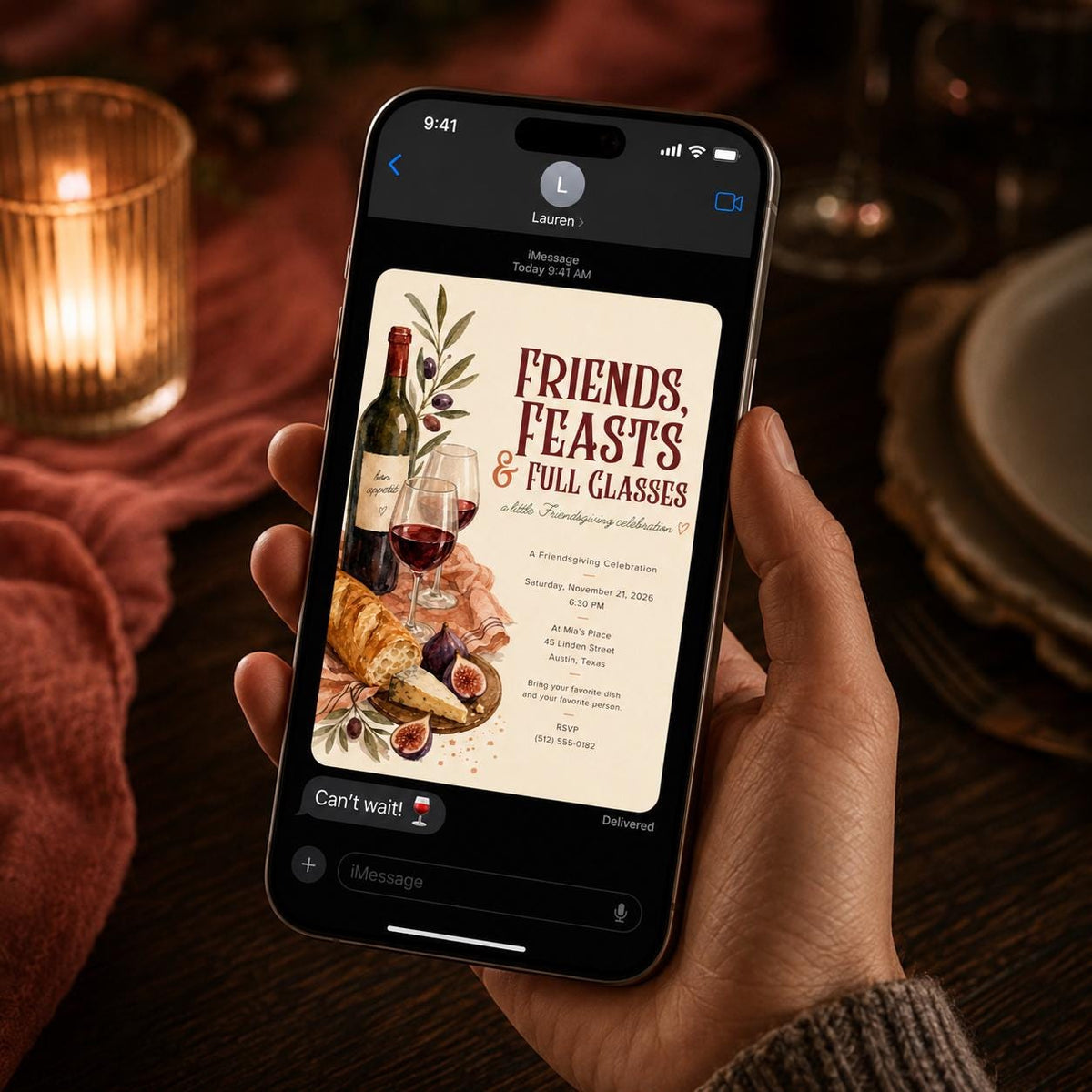 Wine Friendsgiving Invitation — invitation you personalize in Canva