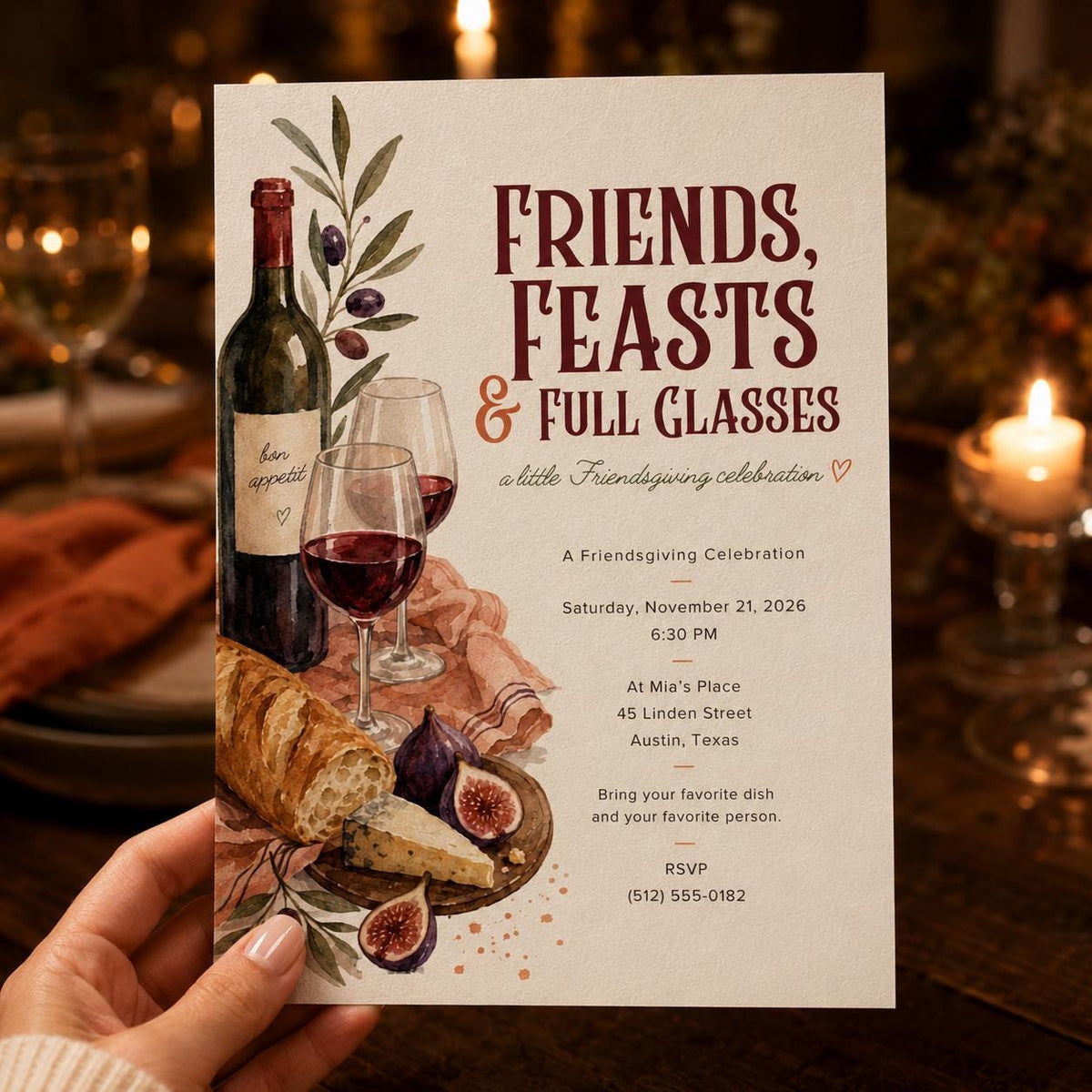 Wine Friendsgiving Invitation — print-ready Friendsgiving design from VoltBy
