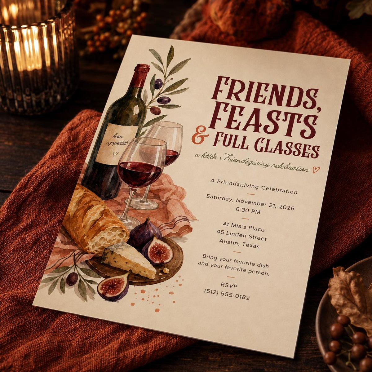 Wine Friendsgiving Invitation — Friendsgiving stationery by VoltBy