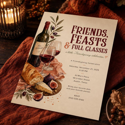 Wine Friendsgiving Invitation — Friendsgiving stationery by VoltBy