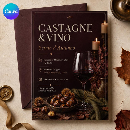 Wine Italian Autumn Dinner Invitation — editable Canva template