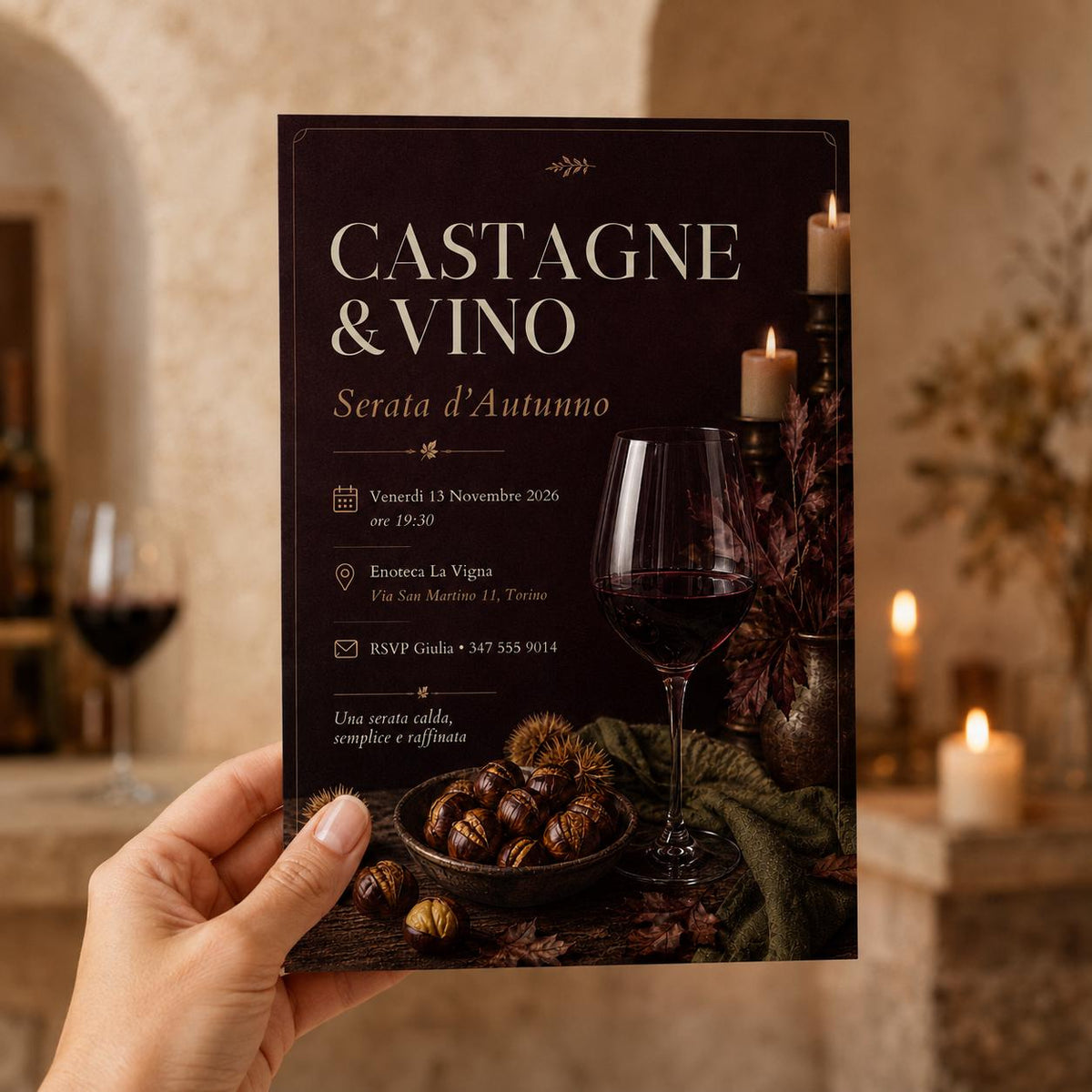 Wine Italian Autumn Dinner Invitation — print-ready dinner party design from VoltBy