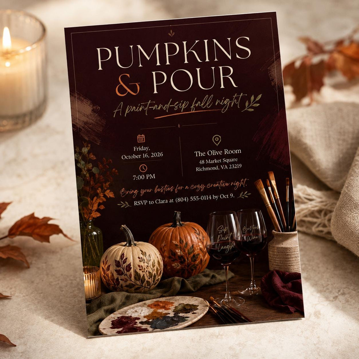 Wine Paint and Sip Invitation for Girls — digital invitation, instant download
