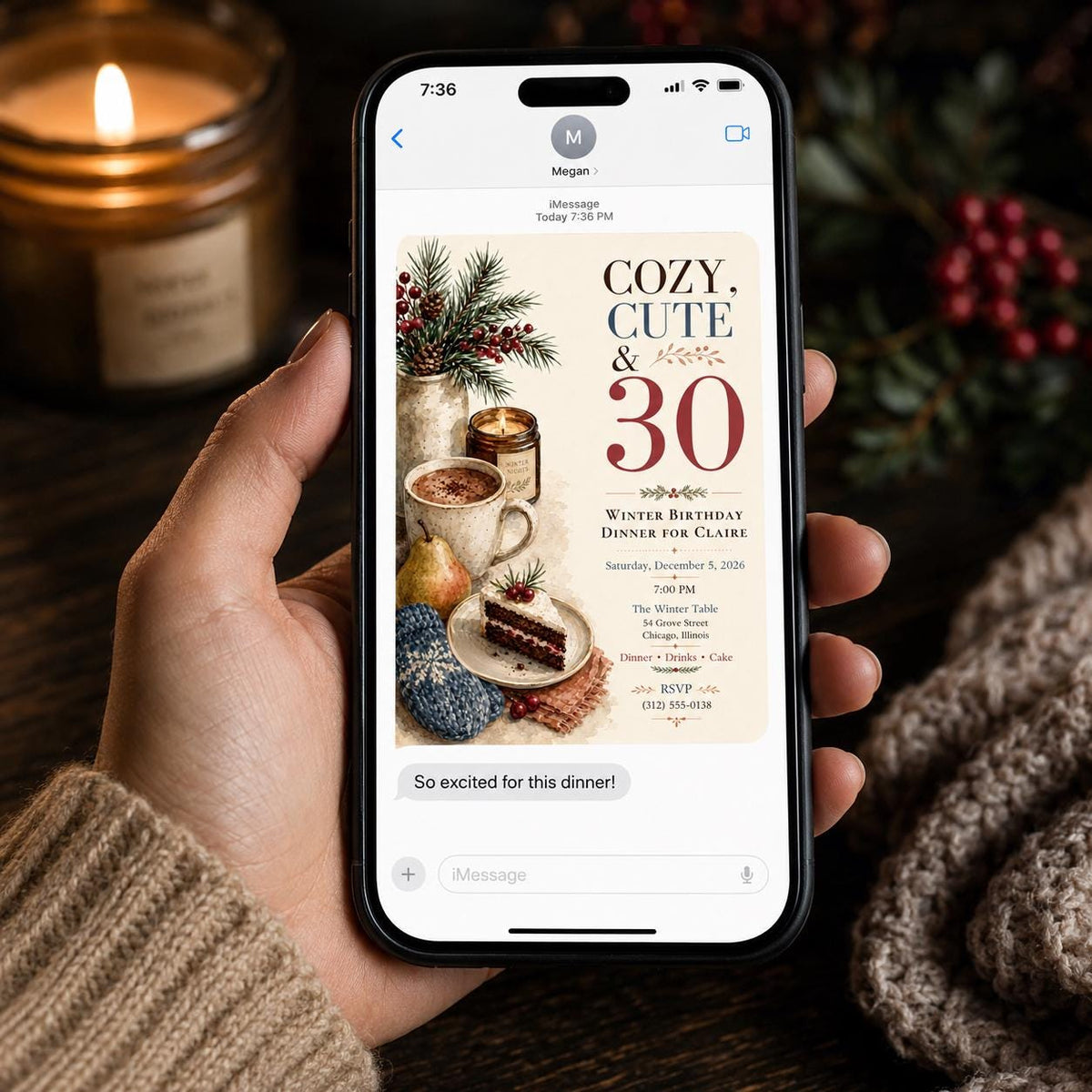 Winter 30th Birthday Invitation — invitation you personalize in Canva