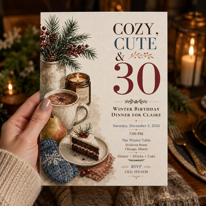 Winter 30th Birthday Invitation — print-ready 30th birthday party design from VoltBy