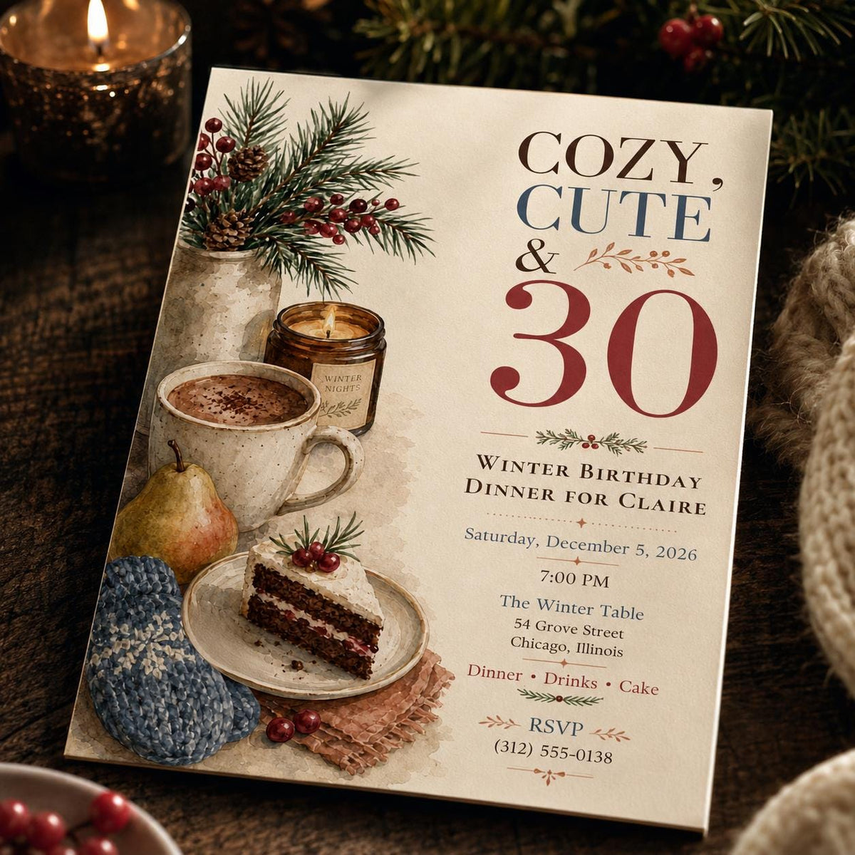 Winter 30th Birthday Invitation — 30th birthday party stationery by VoltBy
