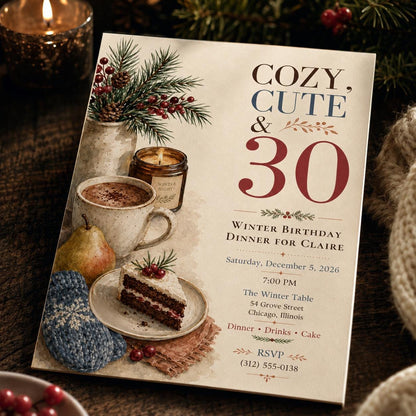 Winter 30th Birthday Invitation — 30th birthday party stationery by VoltBy