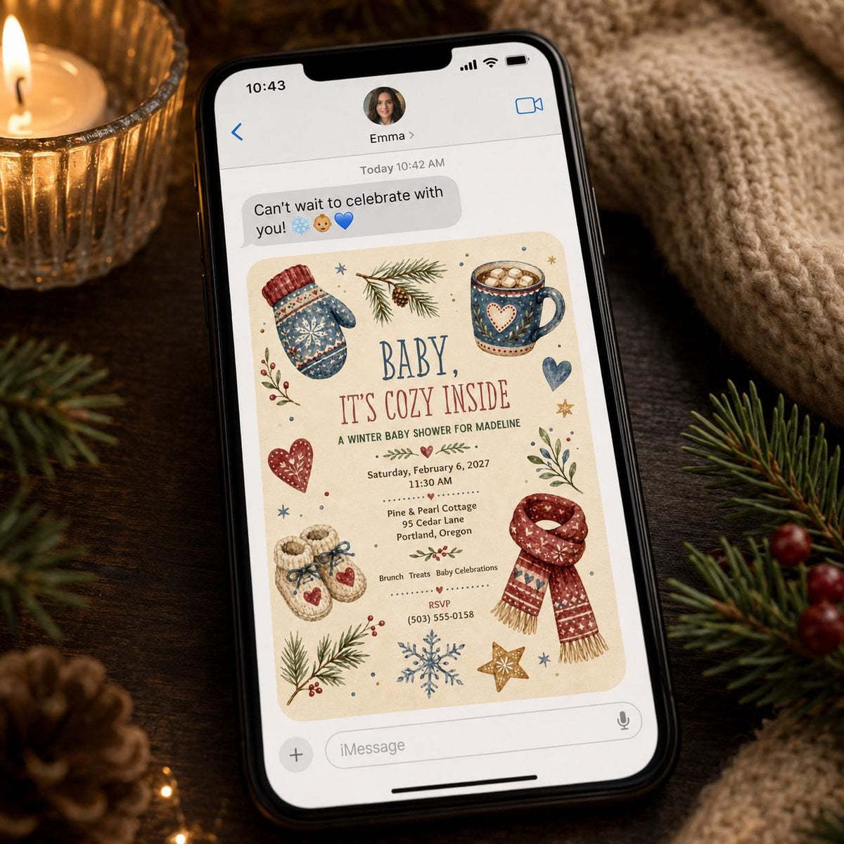 Winter Baby Shower Invitation — invitation you personalize in Canva