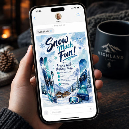 Winter Ski 12th Birthday Invitation — invitation you personalize in Canva