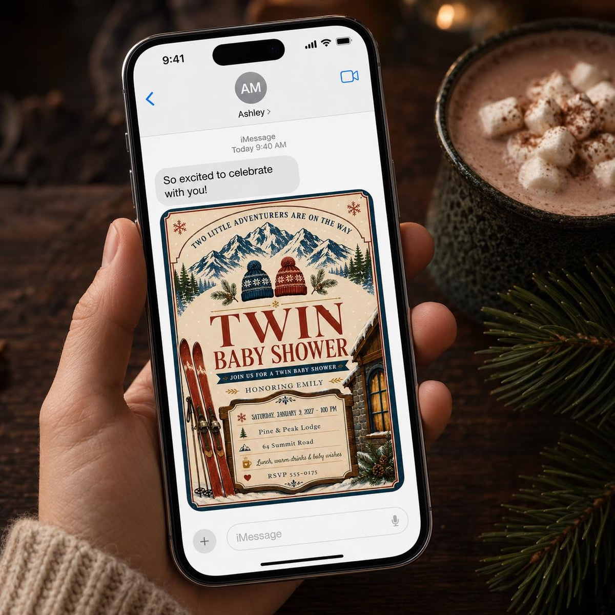Winter Twin Baby Shower Invitation — invitation you personalize in Canva