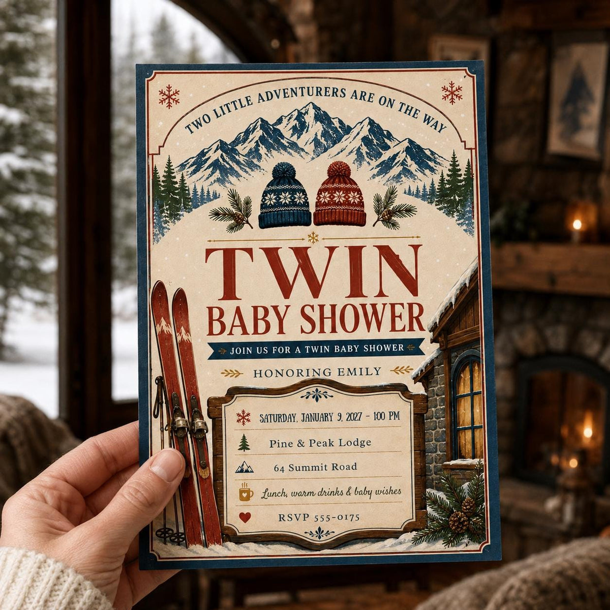 Winter Twin Baby Shower Invitation — print-ready baby shower design from VoltBy
