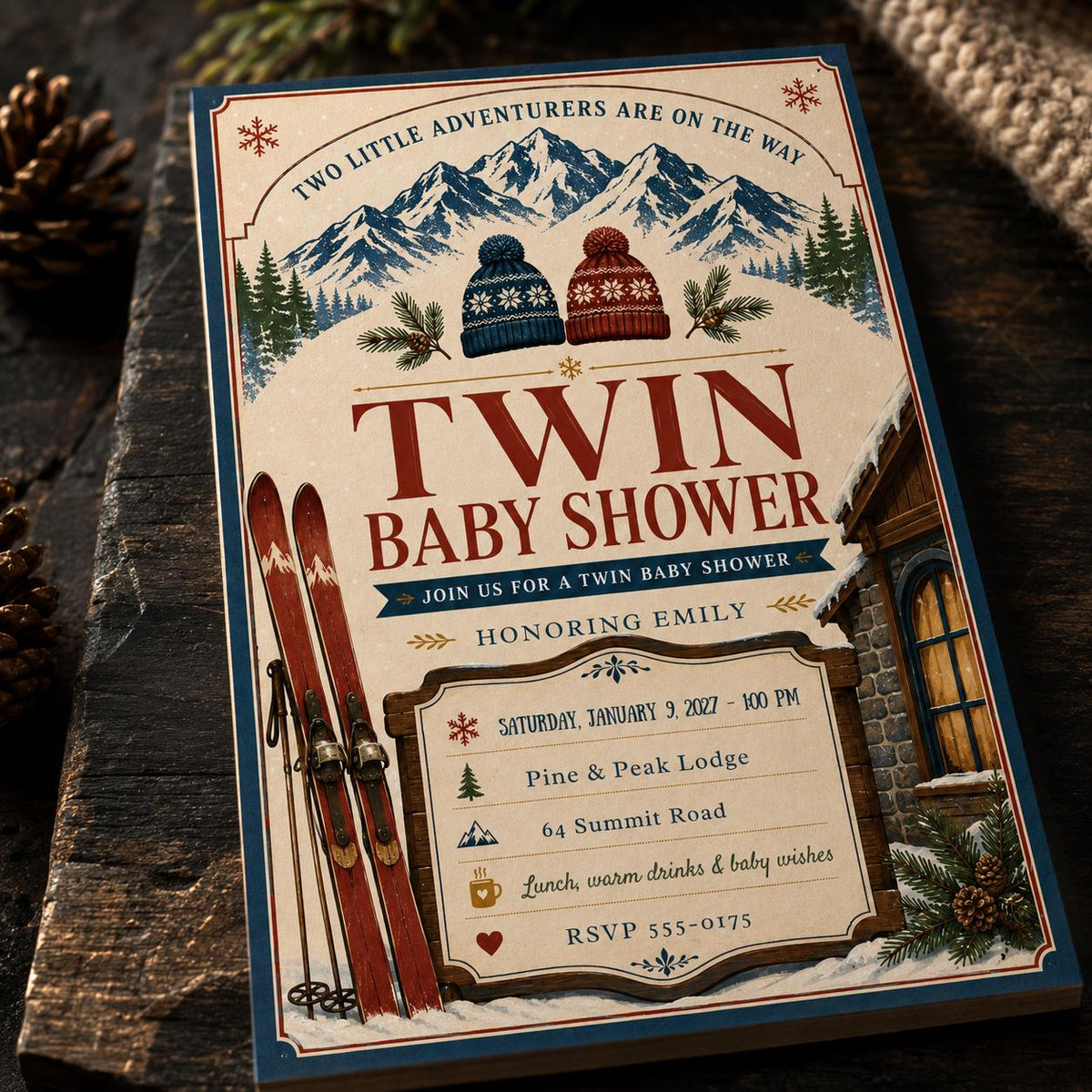 Winter Twin Baby Shower Invitation — baby shower stationery by VoltBy