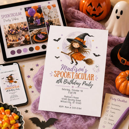 Witch Birthday Invitation for Girls — digital invitation, instant download