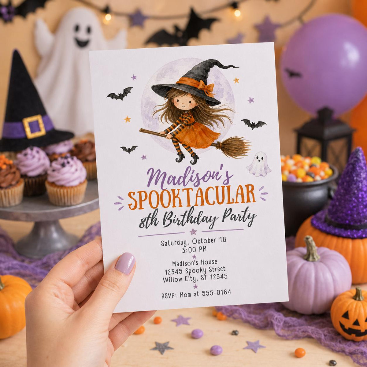 Witch Birthday Invitation for Girls — birthday party stationery by VoltBy