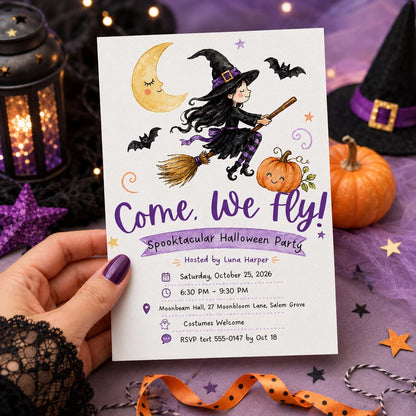 Witch Halloween Party Invitation — invitation you personalize in Canva