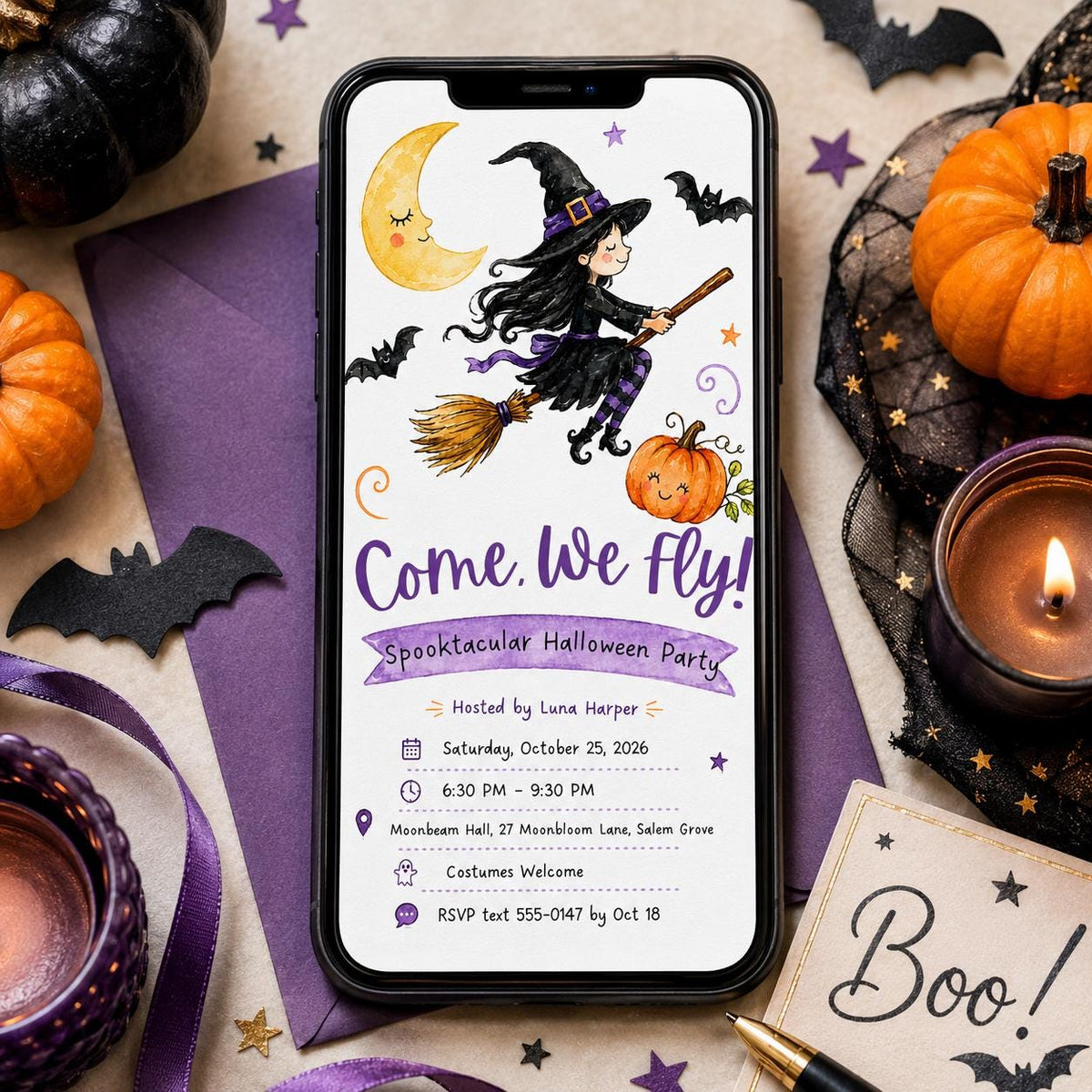 Witch Halloween Party Invitation — print-ready Halloween party design from VoltBy