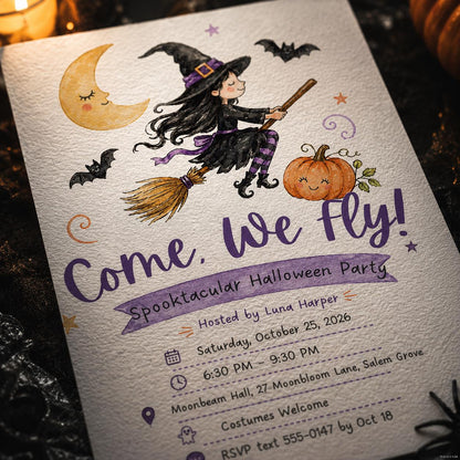 Witch Halloween Party Invitation — digital invitation, instant download