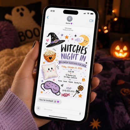 Witch Halloween Sleepover Invitation for Girls — invitation you personalize in Canva