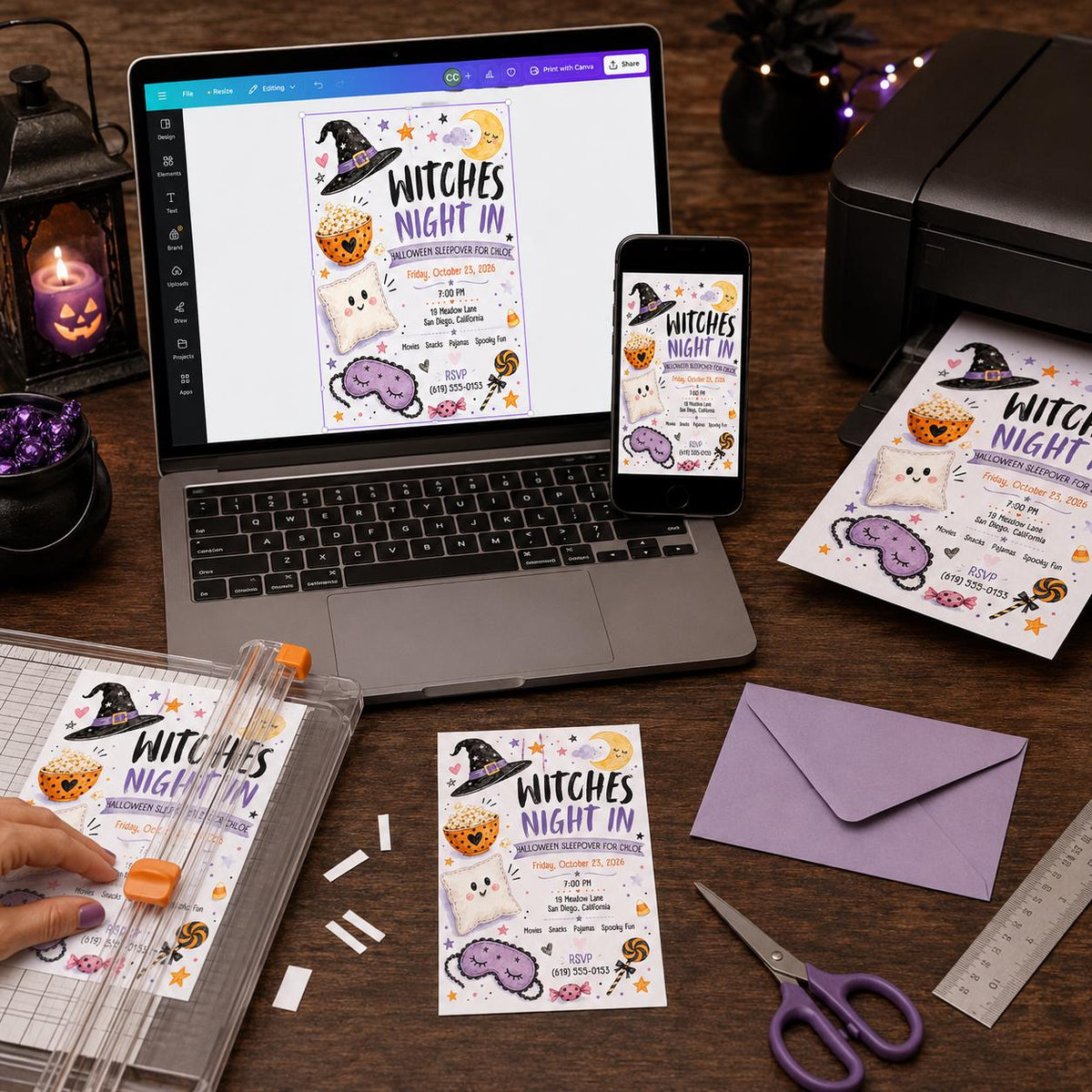 Witch Halloween Sleepover Invitation for Girls — digital invitation, instant download