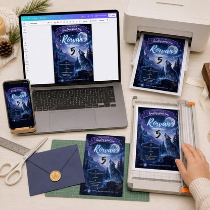 Wolf 5th Birthday Invitation for Boys — digital invitation, instant download