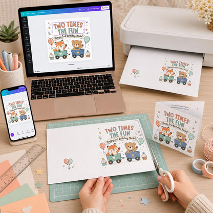 Woodland 2nd Birthday Greeting Card for Boy — digital greeting card, instant download