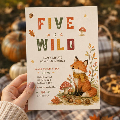 Woodland 5th Birthday Invitation — invitation you personalize in Canva