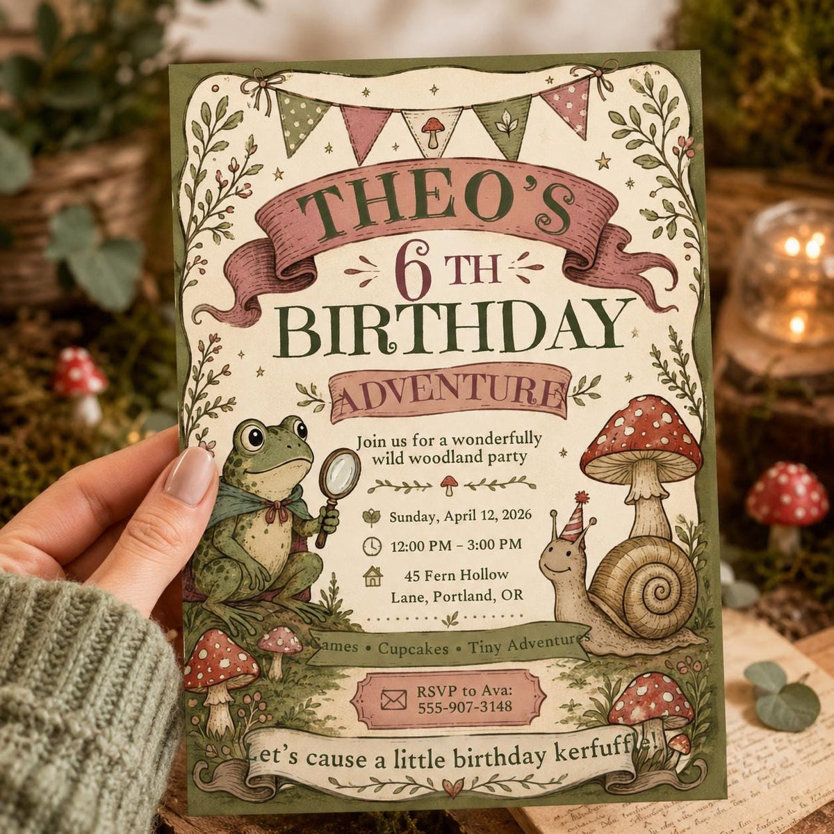 Woodland Birthday Invitation — print-ready birthday party design from VoltBy