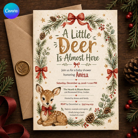 Woodland Deer Christmas Baby Shower Invitation