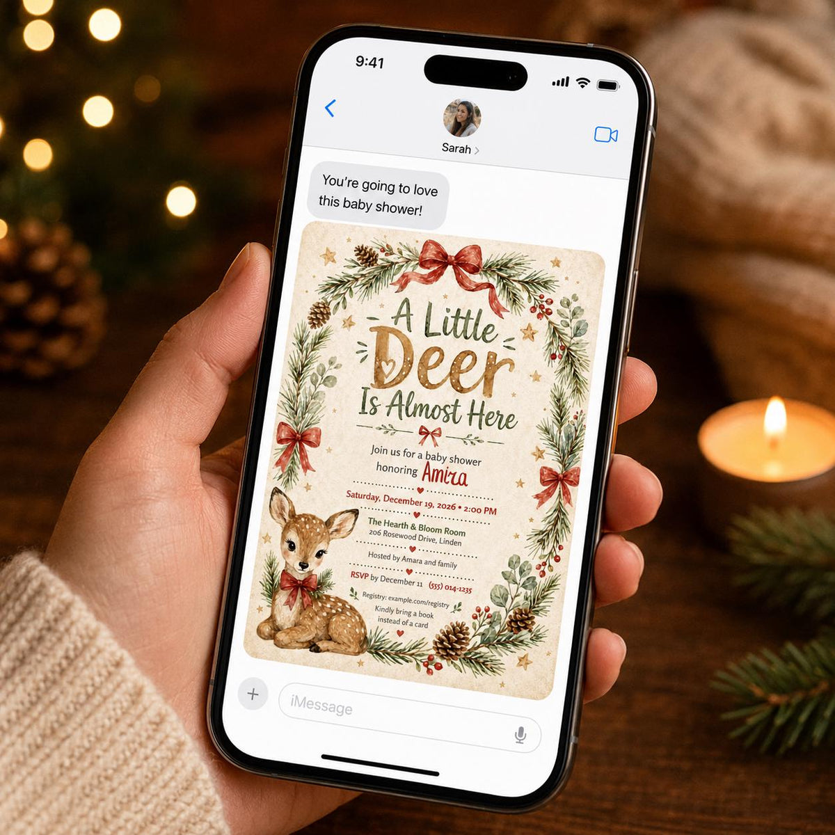 Woodland Deer Baby Shower Invitation — invitation you personalize in Canva