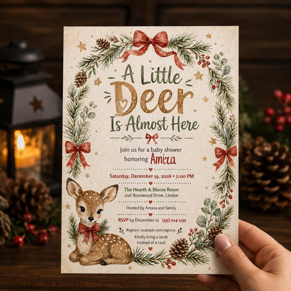 Woodland Deer Baby Shower Invitation — print-ready baby shower design from VoltBy
