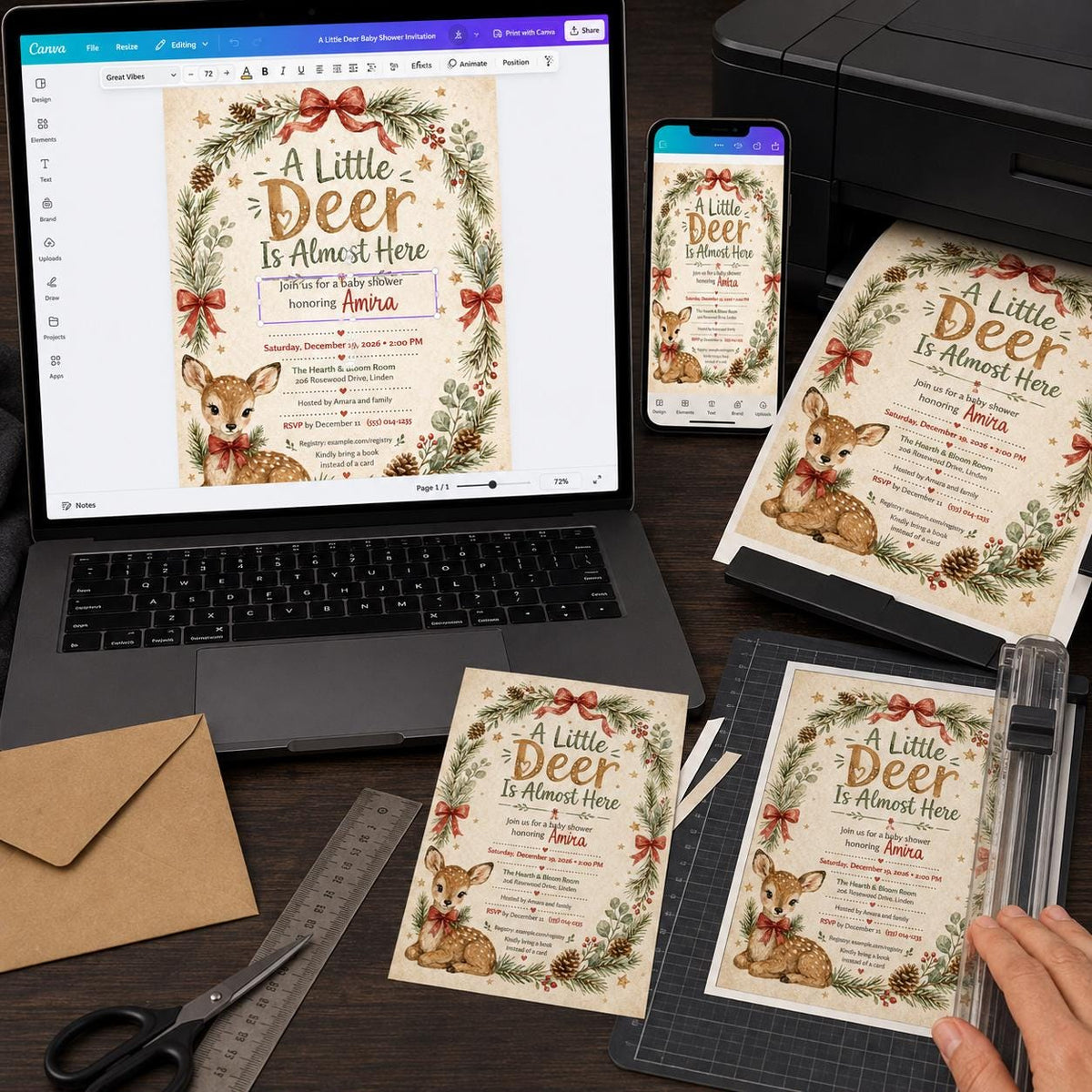 Woodland Deer Baby Shower Invitation — digital invitation, instant download