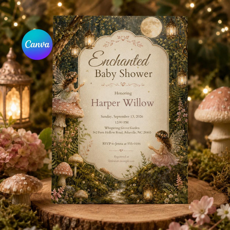 Woodland Enchanted Fairy Baby Shower Invitation