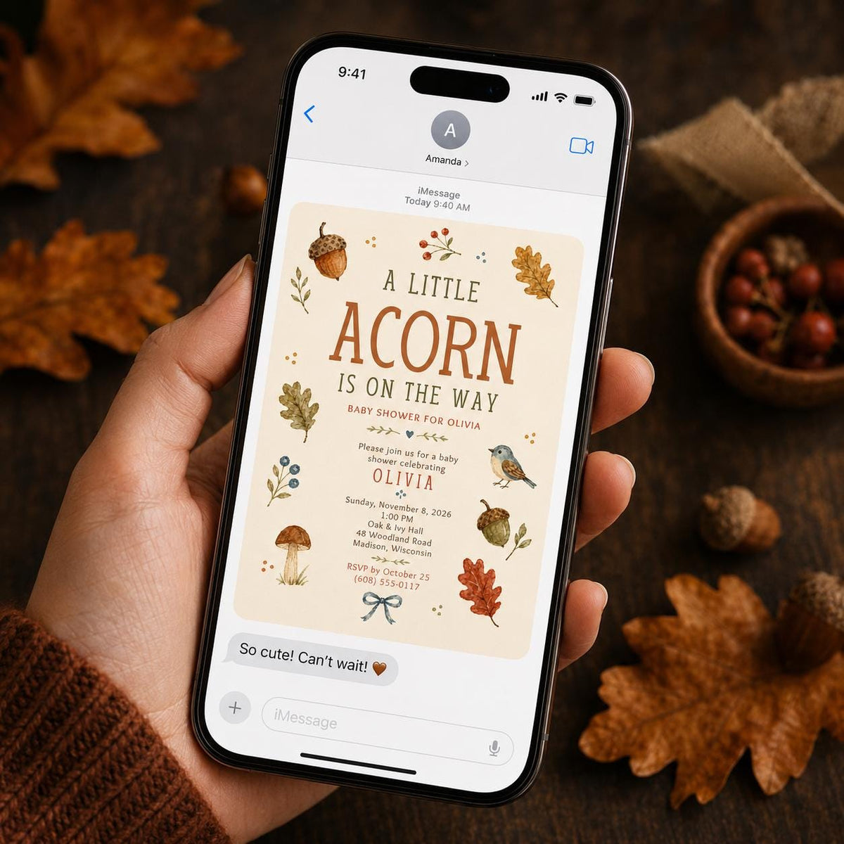 Woodland Fall Baby Shower Invitation — invitation you personalize in Canva