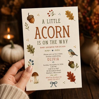 Woodland Fall Baby Shower Invitation — print-ready baby shower design from VoltBy