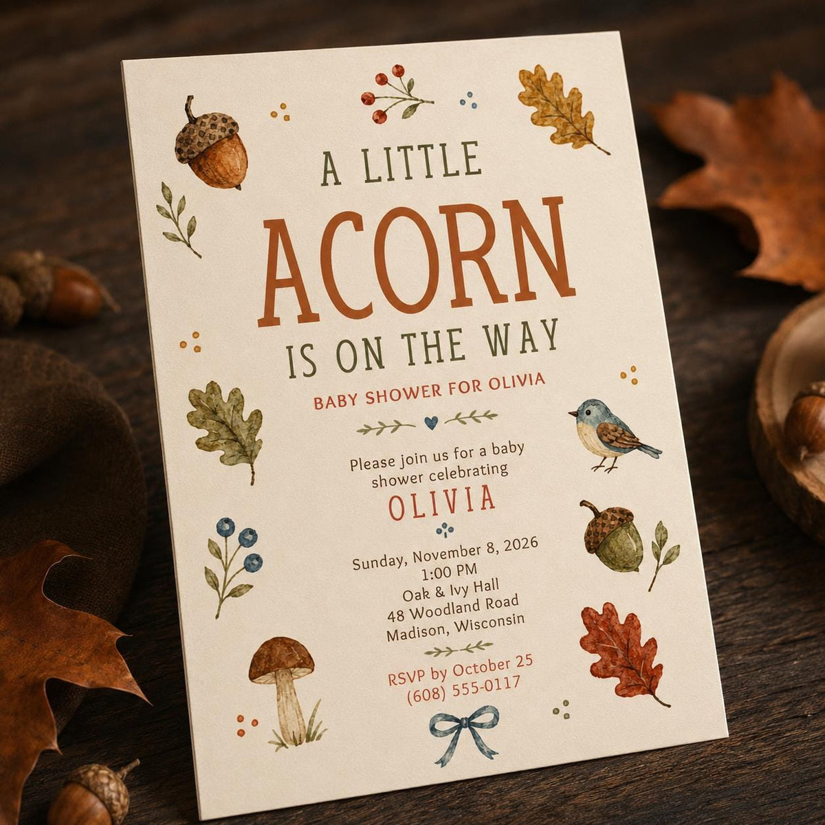 Woodland Fall Baby Shower Invitation — baby shower stationery by VoltBy