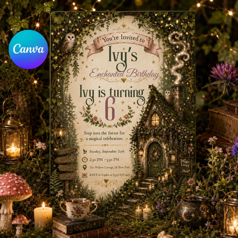 Woodland Ivy Enchanted Forest 6th Birthday Invitation for Girls