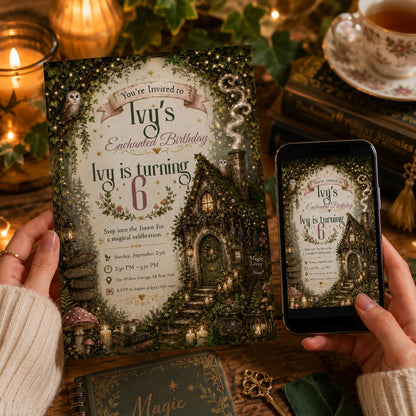 Woodland Ivy Enchanted Forest 6th Birthday Invitation for Girls — fairy and magic design