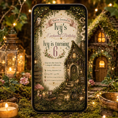 Woodland Ivy Enchanted Forest 6th Birthday Invitation for Girls — print-ready 6th birthday party design from VoltBy