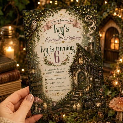 Woodland Ivy Enchanted Forest 6th Birthday Invitation for Girls — digital invitation, instant download
