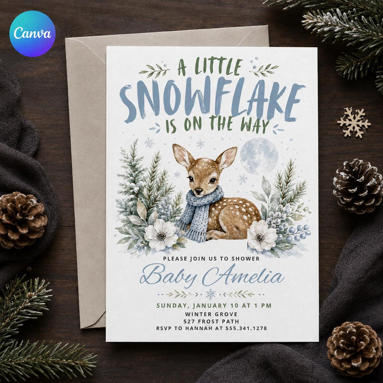 Woodland Little Snowflake Baby Shower Invitation