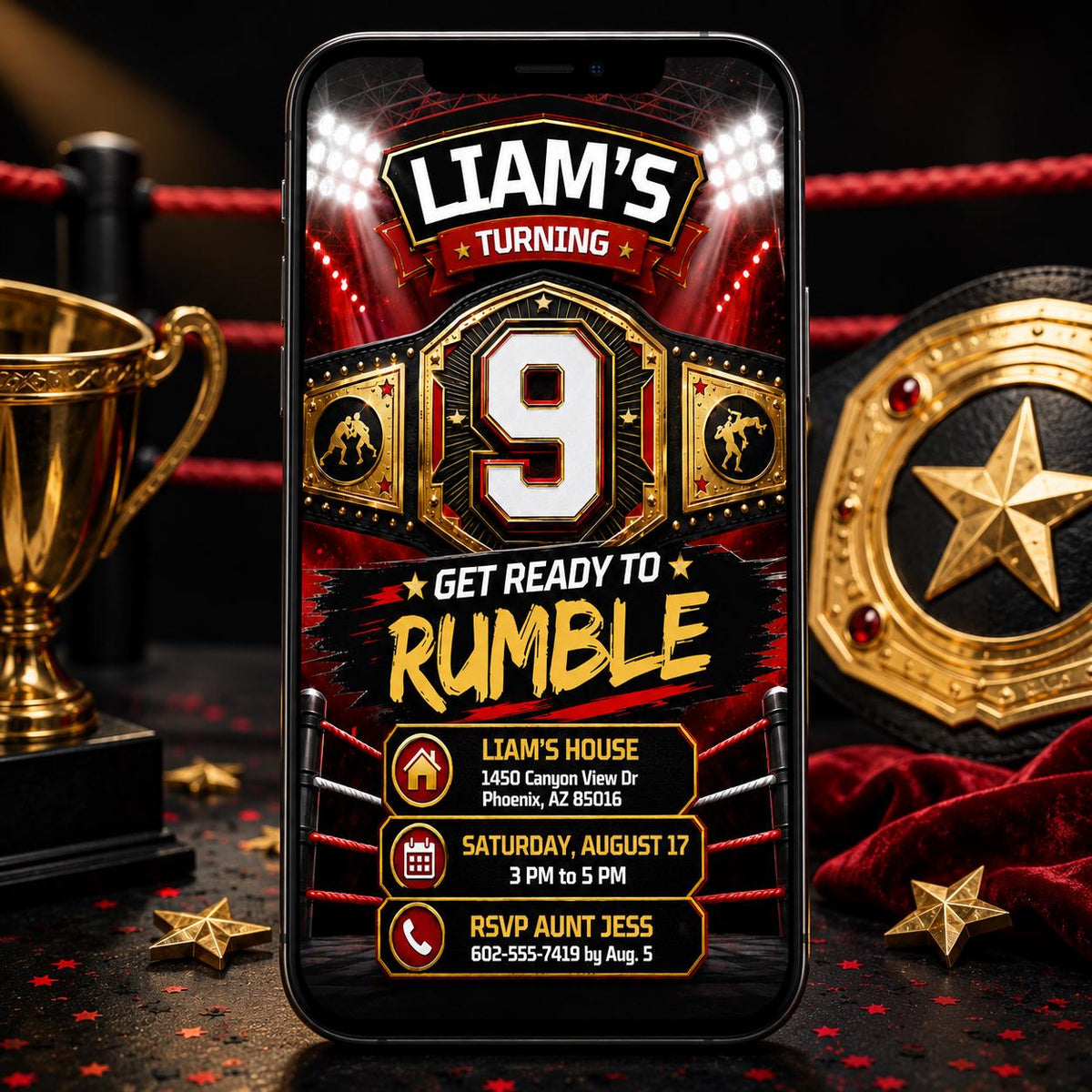 Wrestling Birthday Invitation — invitation you personalize in Canva