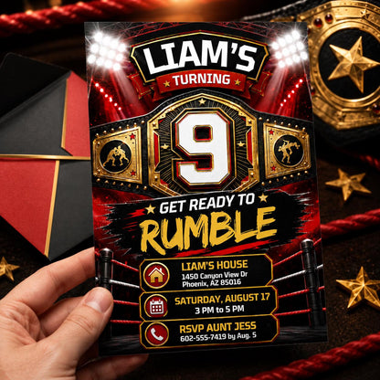Wrestling Birthday Invitation — birthday party stationery by VoltBy