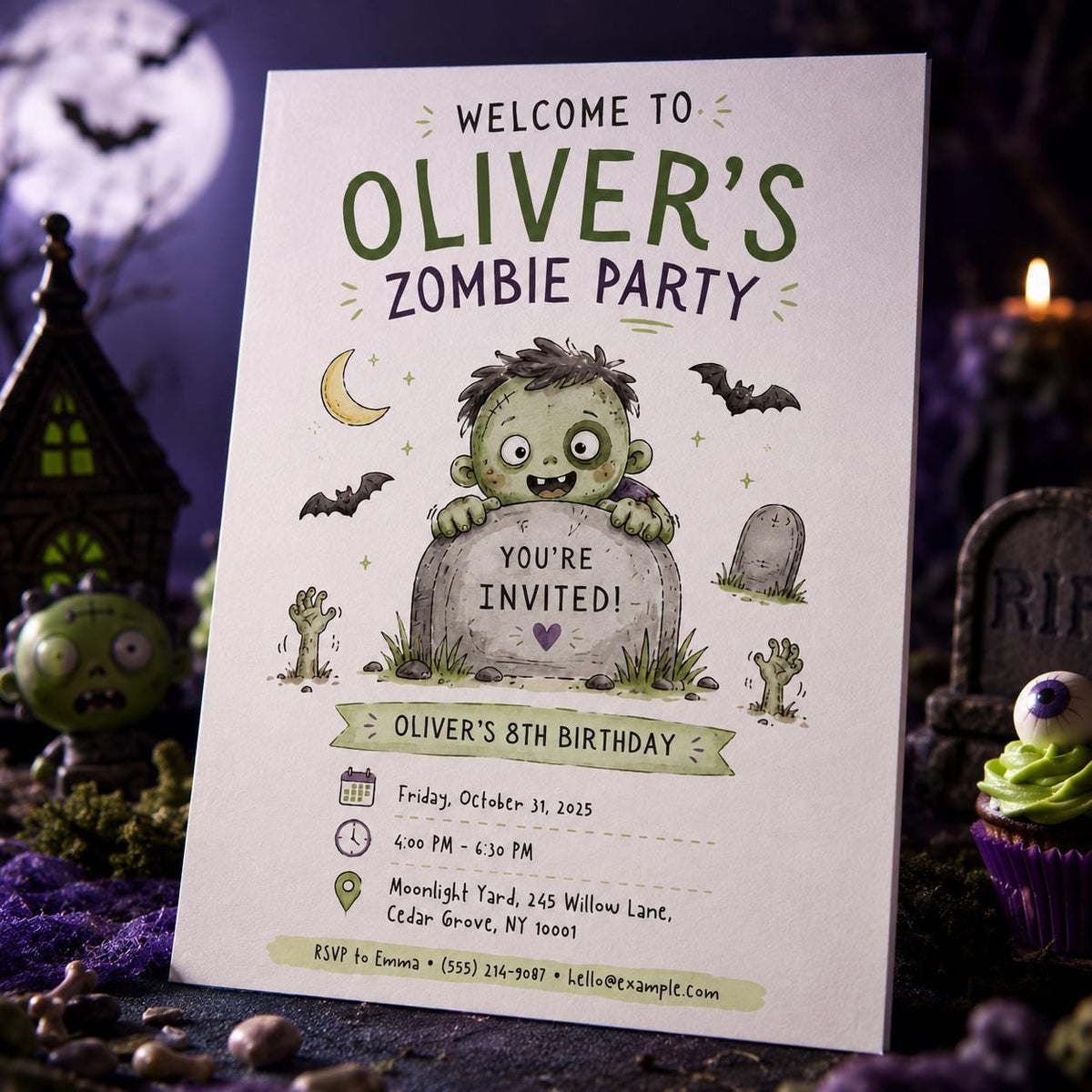 Zombie Birthday Invitation — birthday party stationery by VoltBy
